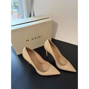 M.Gemi Cammeo Nude Patent Leather Pointed Toe Pump Stiletto Heels EU 37 US 6.5